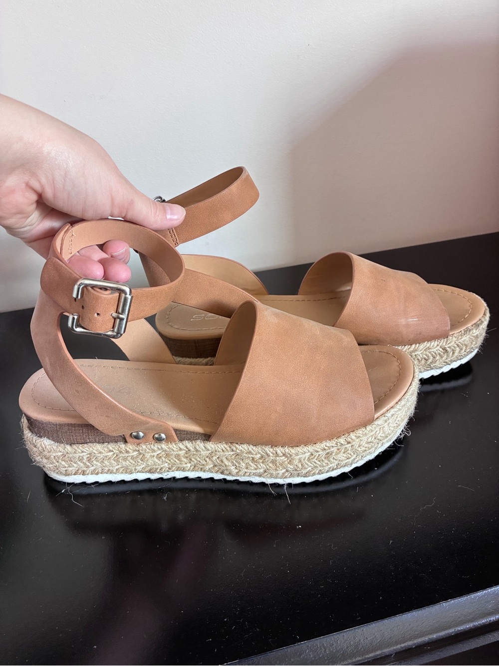 Soda Tan Espadrille Platform Sandals with Ankle Strap
